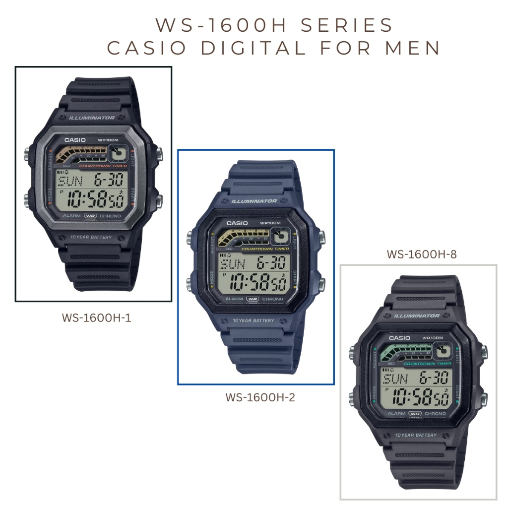 Casio Standard นาฬิกาข้อมือผู้ชาย สายเรซิ่น รุ่น WS-1600,WS-1600H(WS ...
