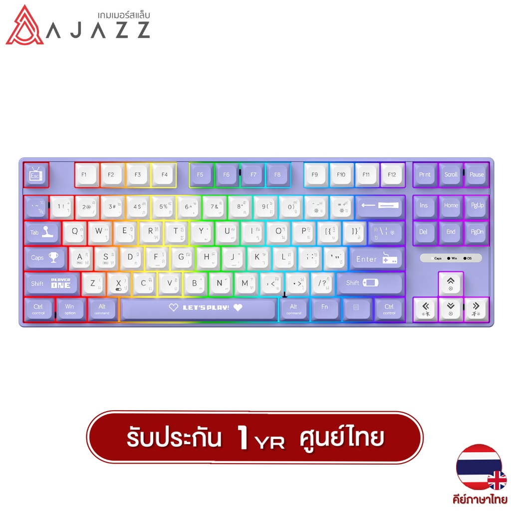 Ajazz AK870MC TKL 80% 87Key มีสาย Mechanical Keyboard Mini RGB (Red ...