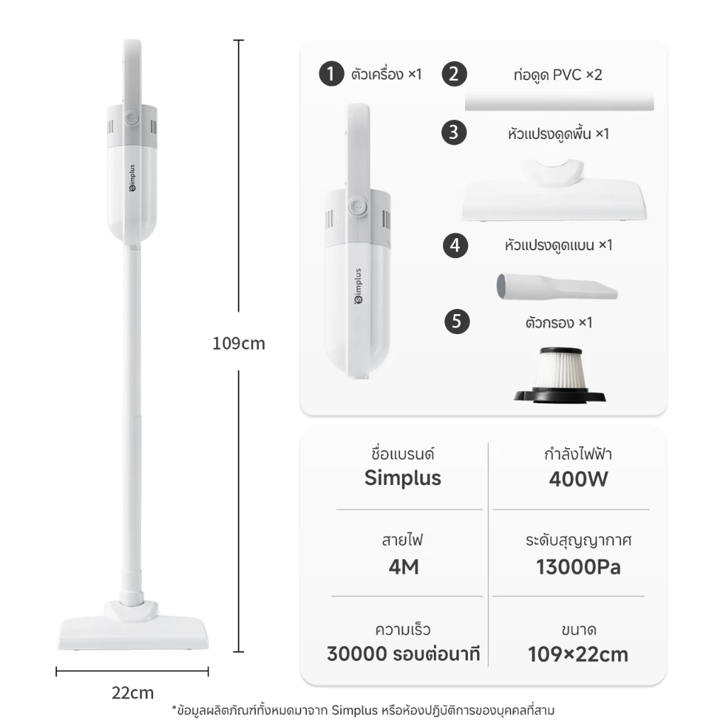 Simplus x PP Krit เครื่องดูดฝุ่นแบบมีสาย 13000pa แรงดูดสูง เหมาะสำหรับอพาร์ทเมนท์ขนาดเล็ก เครื่องดูดฝุ่น XCQH002