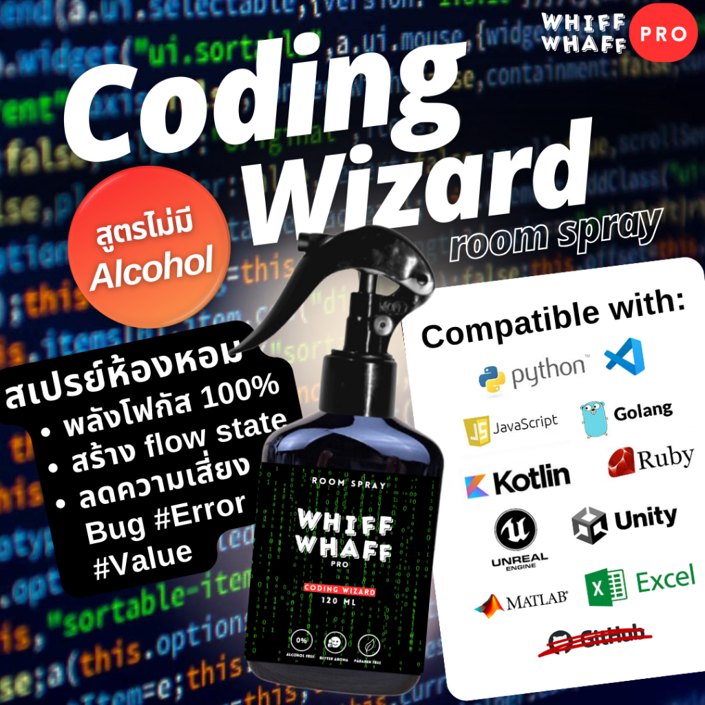Whiffwhaff Pro Room Spray 120 ml Coding Wizard สเปรย์ห้องหอมเพิ่มโฟกัส ...