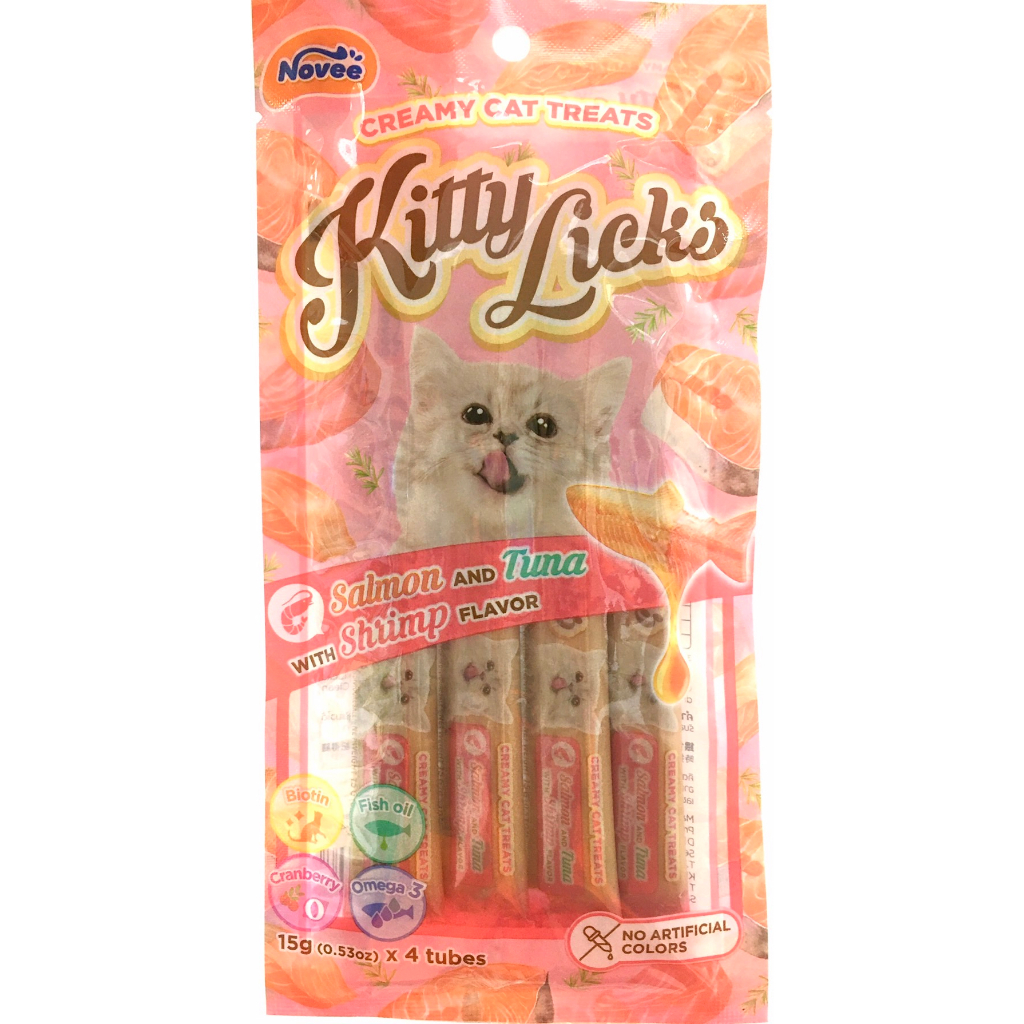 9260-novee-kitty-licks-โนวี่-คิตตี้ลิค-ขนมครีมแมวเลีย-รสแซลมอน-ทูน่าและกุ้ง-แพค4ชิ้น-ซื้อ1แถม1
