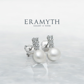 Eramyth Jewelry : ต่างหู ปักก้าน เงินแท้ 92.5 ประดับด้วยมุกแท้และฝังเพชรสวิส CZ SLE-0107-R99 (พร้อมส่ง)