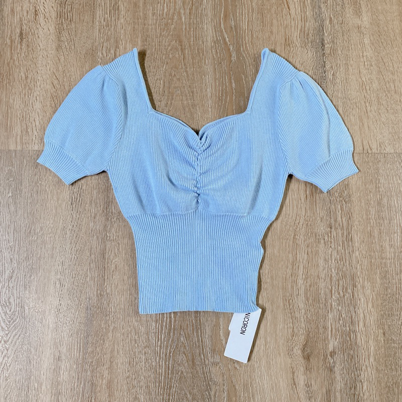 เสื้อไหมพรมสีฟ้าป้ายnicoron