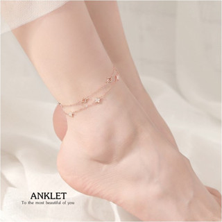 s925 Anklet 20 สร้อยข้อเท้าเงินแท้ โคลเวอร์ เส้นคู่ สวยน่ารัก ใส่สบาย เป็นมิตรกับผิว