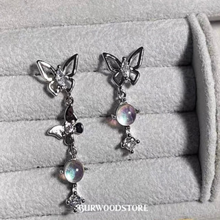 ꒰ (ราคาต่อคู่) ต่างหู Flying blue aura quartz ต่างหูจิว ก้านเงินแท้  - Burwoodstore