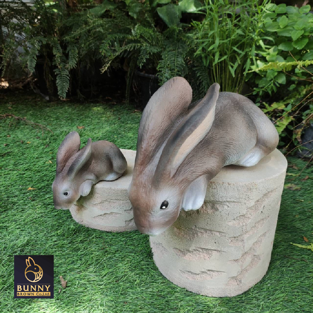 กระต่าย-แม่ลูก-คู่-ตุ๊กตาแต่งสวน-ตุ๊กตา-ปูนปั้น-จัดสวน-ประดับสวน-แต่งสวย-bunny-brown