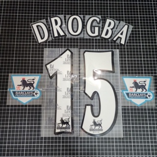 ดร็อกบา ชุดฟลูออฟชั่น 2004-05 เบอร์ กำมะหยี่ DROGBA # 15 + อาร์มขาวขอบฟ้า Patch EPL 2004-06 Player Size Name Number