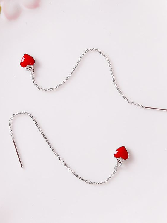 ต่างหู-mini-red-heart-ต่างหูโซ่-ต่างหูระย้า-หัวใจสีแดง-ต่างหูมินิมอล