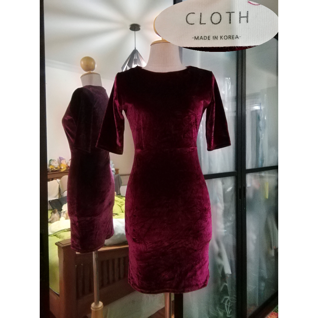 เดรสกำมะหยี่ เข้ารูป ป้าย cloth แขนยาวประมาณศอก | Shopee Thailand