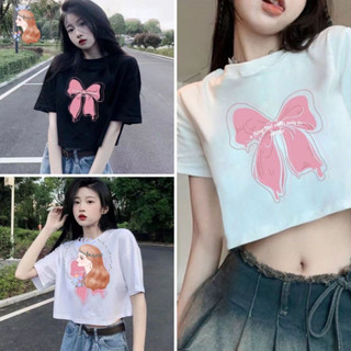 เสื้อคอกลมแขนสั้น สกรีนลายโบว์ 🎀 เสื้อยืดแฟชั่นเท่ห์ๆ มินิมอลน่ารักสุดๆ  พร้อมส่ง TS1149