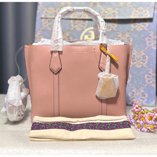 (ผ่อน0%) กระเป๋าสะพายข้าง Tory Burch Perry Small Triple-Compartment Tote 56249 หนังแท้ สีชมพู