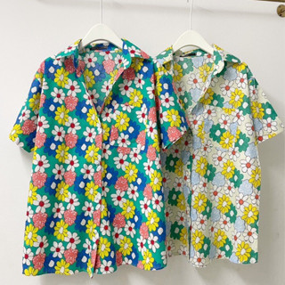เสื้อเชิ้ตลายดอกไม้สีสันสดใส งานผ้าคอตตอน มีแขนสั้น/แขนยาว
