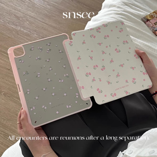 Tiny mirror flower IPad case from snsee เคสไอแพดสีขาวลายดอกไม้สีชมพู