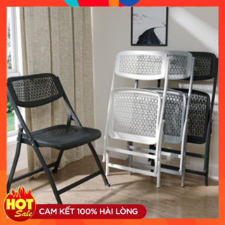 เก้าอี้พลาสติก PVC พับได้ สไตล์เรียบง่าย เก้าอี้พับระบายอากาศ รับน้ำหนักได้ 150 km.