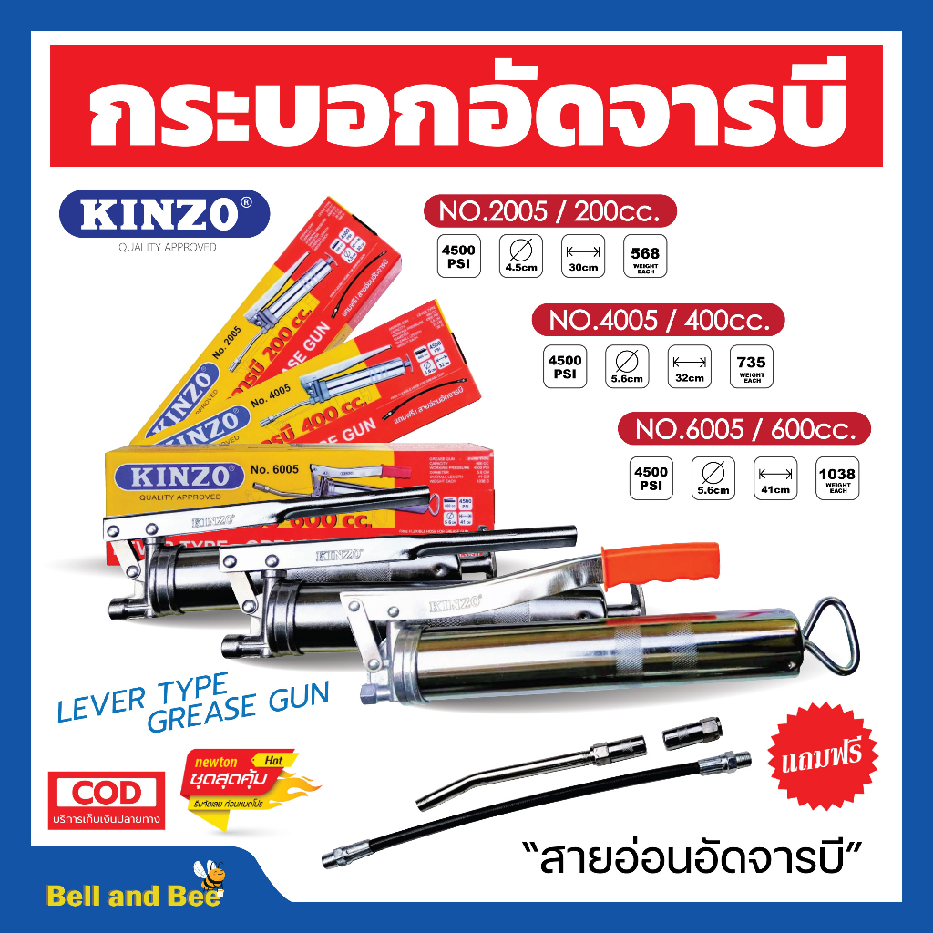 กระบอกอัดจารบี-ปืนจารบี-kinzo-ขนาด-200-cc-พร้อมก้านและสายอ่อน-ของแท้-100