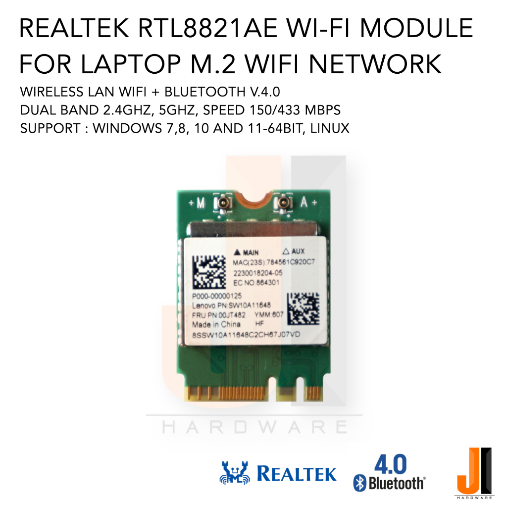 Realtek RTL8821AE Wi-Fi for notebook + bluetooth v.4.0 dual band 2.4Ghz ...