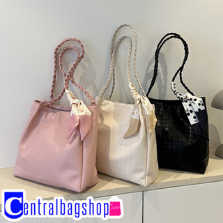 centralbagshop(C1930) กระเป๋าหนังPUสะพายไหล่มีผ้าพูกโบว์