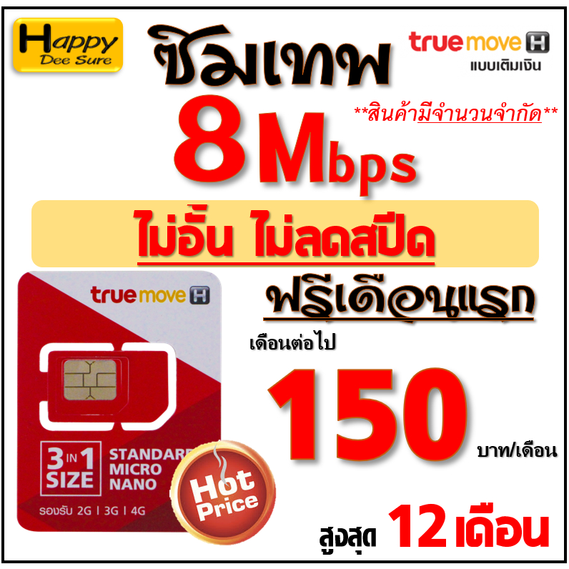 ภาพหน้าปกสินค้าซิม ทรู TRUE เน็ต 4Mbps 10Mbps 15Mbps 20Mbps 30Mbps ไม่อั้นไม่ลดสปีด โทรฟรี* ต่อได้ 6,12เดือน เพียง มี 9 แบบ