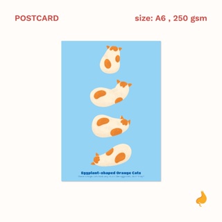 Postcard โปสการ์ด A6 ตกแต่งห้อง, เขียนอวยพร – Eggplant shaped cats | a cat in my tummy