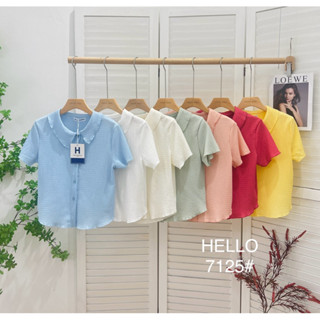 🌹Hello shop 🌹: เสื้อยืดแขนสั้นสไตล์เกาหลี ผ้าอัดย่น มีกระดุมหน้า ดีไซน์เก๋