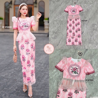 เสื้อแขนสั้นแต่งระบาย+กระโปรงเข้าชุด CODE : 10-00006 งานป้ายbt