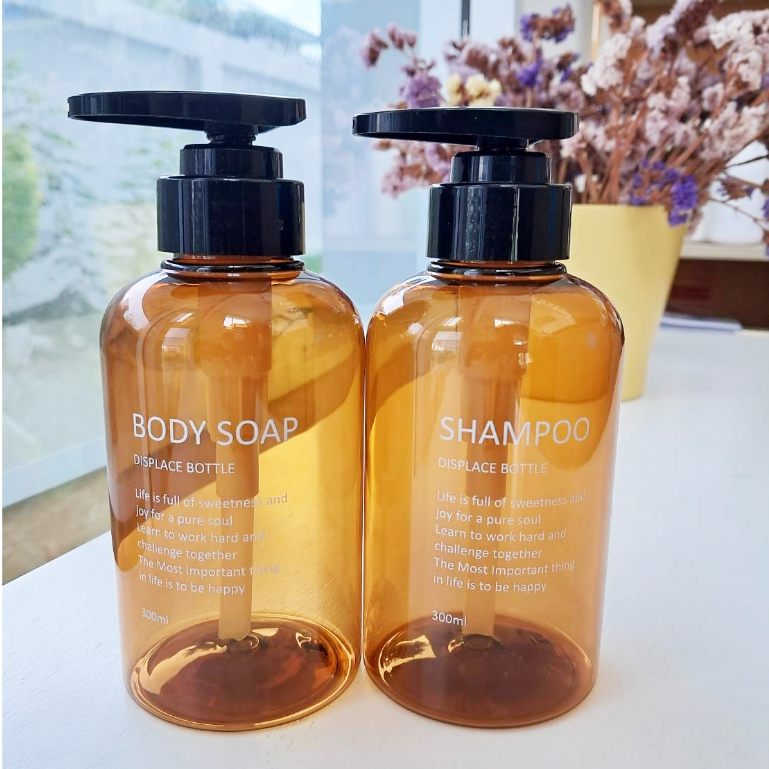 ขวด Refill หัวปั๊มสำหรับใช้ในห้องน้ำ แพ็คคู่ Body Soap Shampoo ขนาด