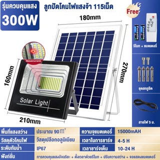 Bunny 300W ไฟโซล่าเซลล์ไฟ led ไฟ โซล่าเซล การควบคุมแสงอัจฉริยะ รีโมทคอนโทรลระยะไกล กันน้ำ IP67 หลอดไฟโซล่าเซลล