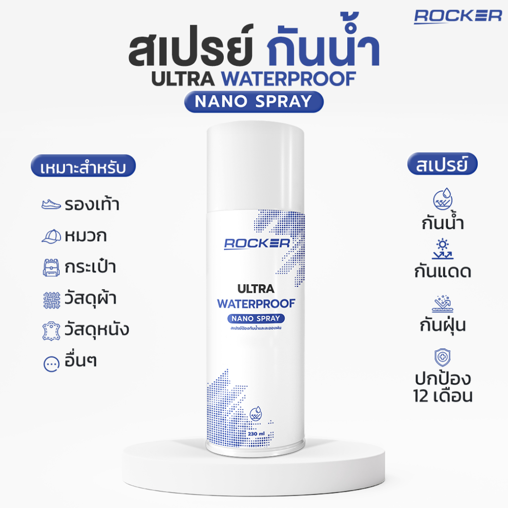 ภาพหน้าปกสินค้าROCKER WATERPROOF NANO สเปรย์กันน้ำ กันแดด กันฝุ่น รองเท้า กระเป๋า หมวก หนัง สเปรย์กันน้ำรองเท้า กันสิ่งสกปรกและของเหลว จากร้าน rocker.official บน Shopee