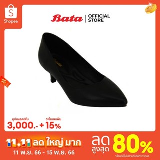 Bata บาจา รองเท้าคัทชู รองเท้าทางการแบบสวม ทรงหัวแหลม รองรับน้ำหนักเท้าได้ดี   ส้นสูง 1.5 นิ้ว สีดำ รหัส 6516761