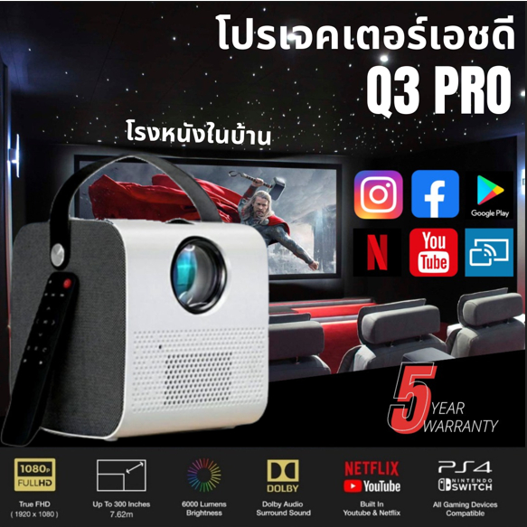 ภาพหน้าปกสินค้าจัดส่งฟรี LUMOS 1080P HD แอพในตัว Android Q3 Pro Projector (รับประกัน 5 ปี) มินิโปรเจ็กเตอร์ จากร้าน lightning.projector บน Shopee