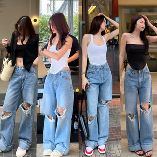 Bigboy Jeans 990.- กางเกงยีนส์ทรงบอย กระบอกใหญ่ แต่งขาด ดีไซน์สวยเท่ เนื้อผ้ายีนส์คุณภาพดีมาก สีสวยชัด ผ้าหนาใส่สบาย
