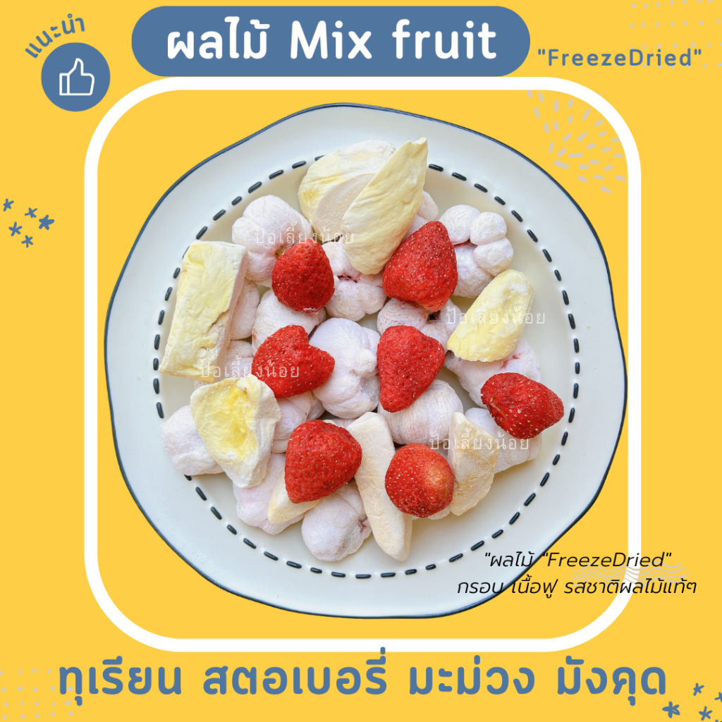ผลไม้ Mix fruit (Freeze dried ) ทุเรียน สตอเบอรี่ มังคุด Shopee Thailand
