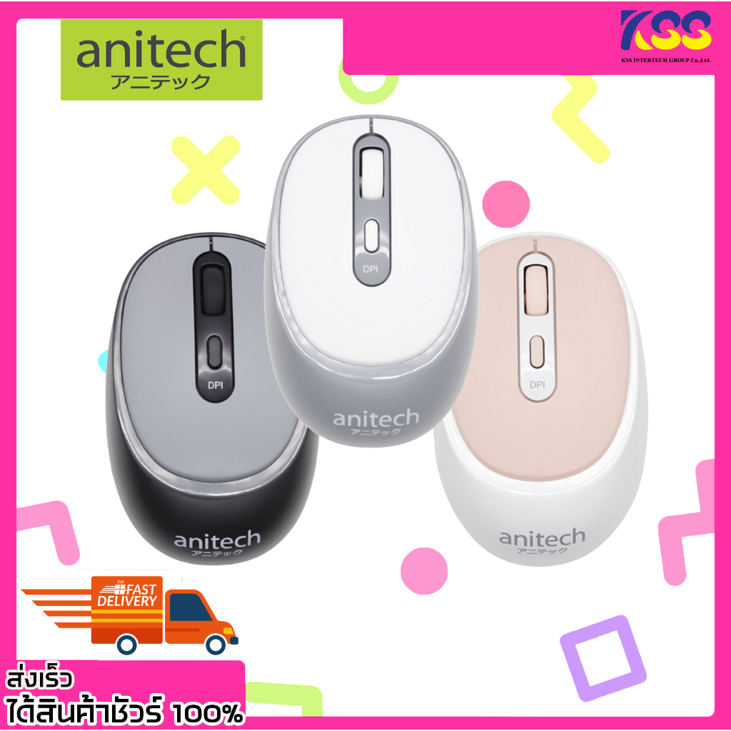 เมาส์ไร้สายคลิกเงียบ Anitech W236 2.4G Wireless Optical Mouse 4 Buttons ...