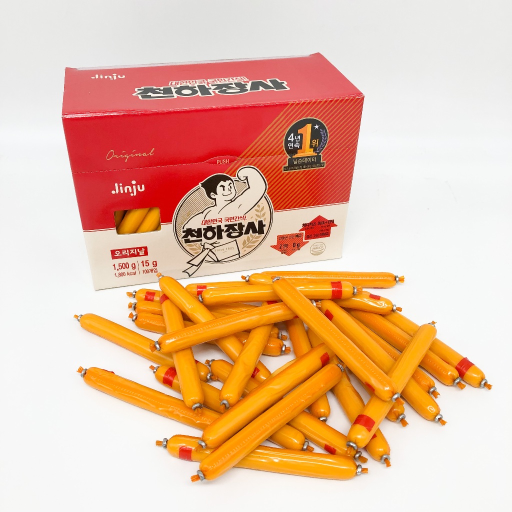 ไส้กรอกปลา Jinju Fish Sausage Stick 1 แท่ง 15g รสกุ้ง รสคอร์นชีส 천하장사