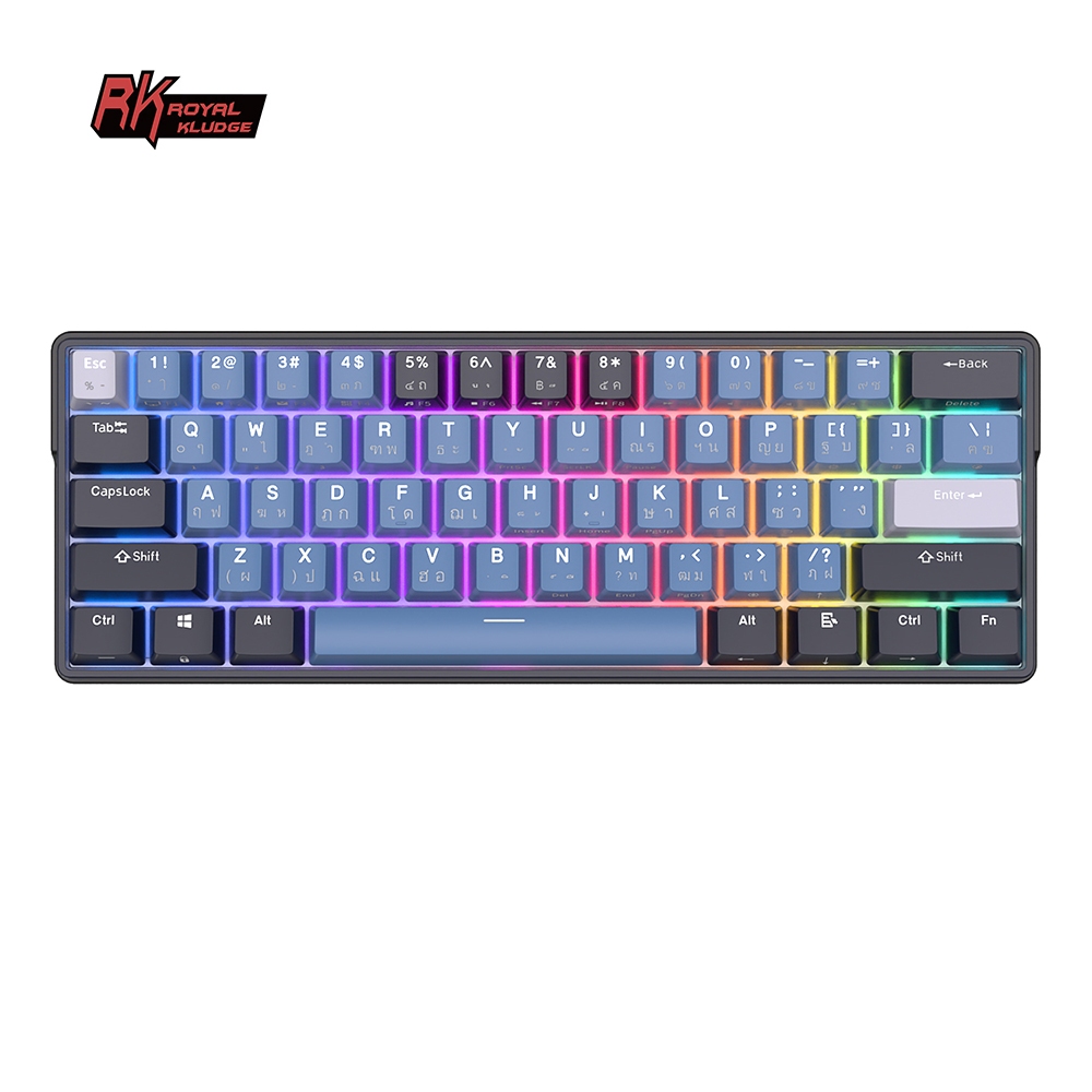Royal kludge RK61 Puls Black/Blue Plus คีย์บอร์ดล่นเกมบลูทูธไร้สาย BT5 ...