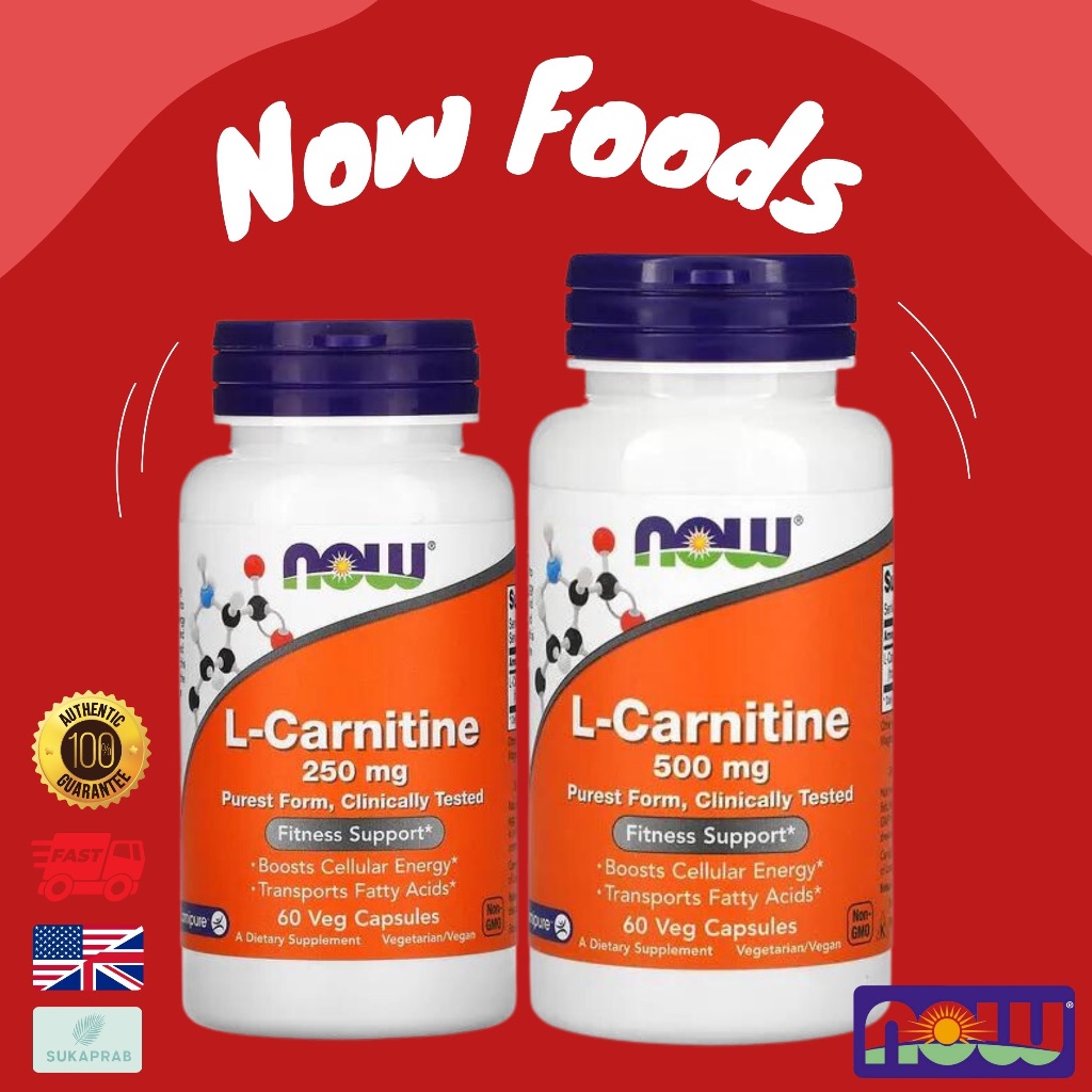 พร้อมส่ง NOW Foods L-Carnitine 250 mg 500 mg 60 Veg Capsules แอลคาร์นิทีน