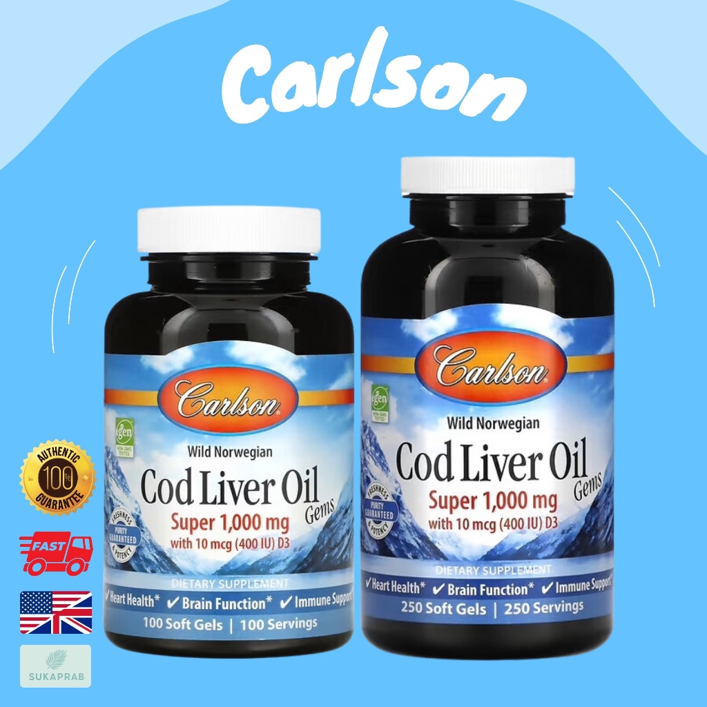 พร้อมส่ง Carlson Wild Norwegian Cod Liver Oil Gems 1,000 mg | Shopee ...