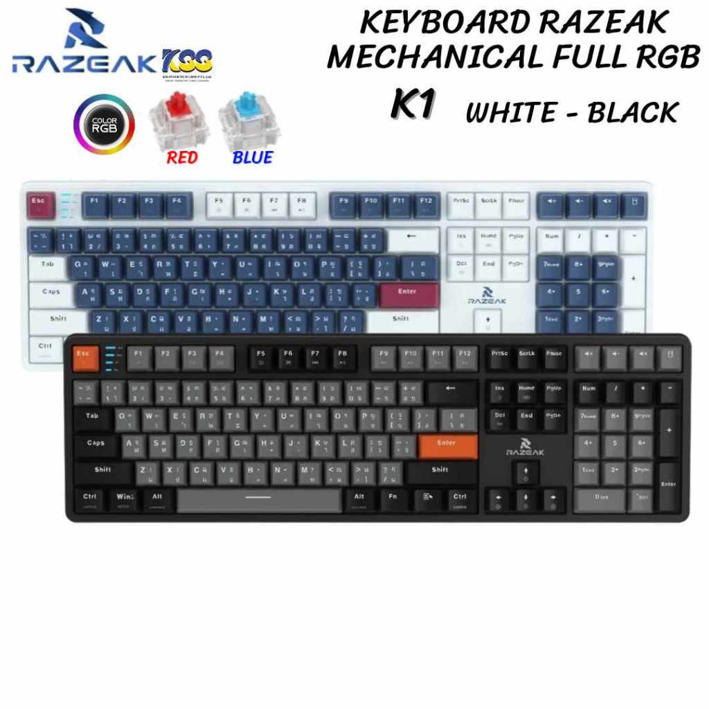 KEYBOARD RAZEAK K1 MECHANICAL FULL RGB BLACK-WHITE (BLUE-RED SWITCH ...