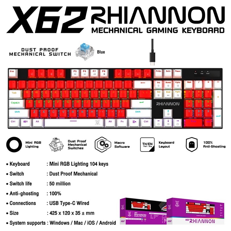 พร้อมส่ง Nubwo X62 คีย์บอร์ด Keyboard Gaming คีย์บอร์ดเกมมิ่ง คีย์บอร์ด ...
