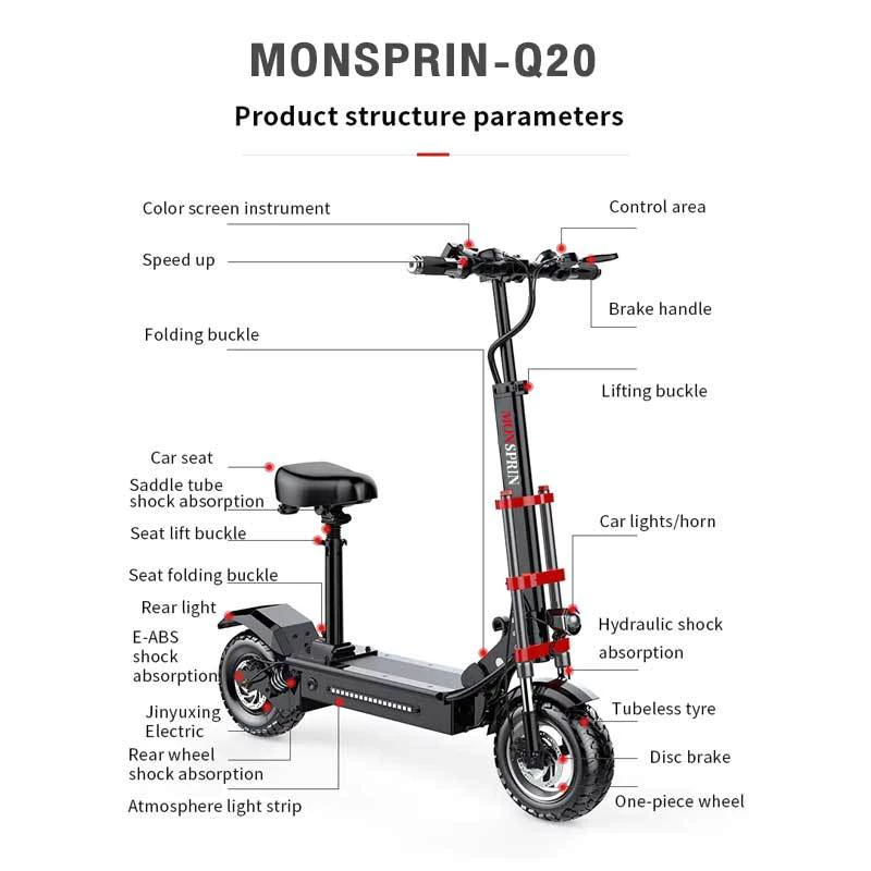 MONSPRIN Q20 สกู๊ตเตอร์ไฟฟ้าออฟโรด ระยะ 40-150km ความเร็ว 55KM/H รับ 200 kg scooterไฟฟ้า สกูดเตอร์ สกู๊ตเตอร์ใหญ่ SEALUP