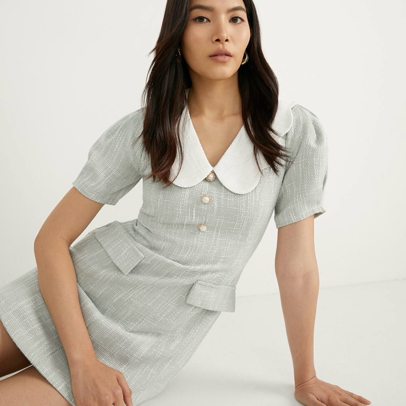 ส่งต่อ POMELO Tweed mini dress mid grey (S) Shopee Thailand