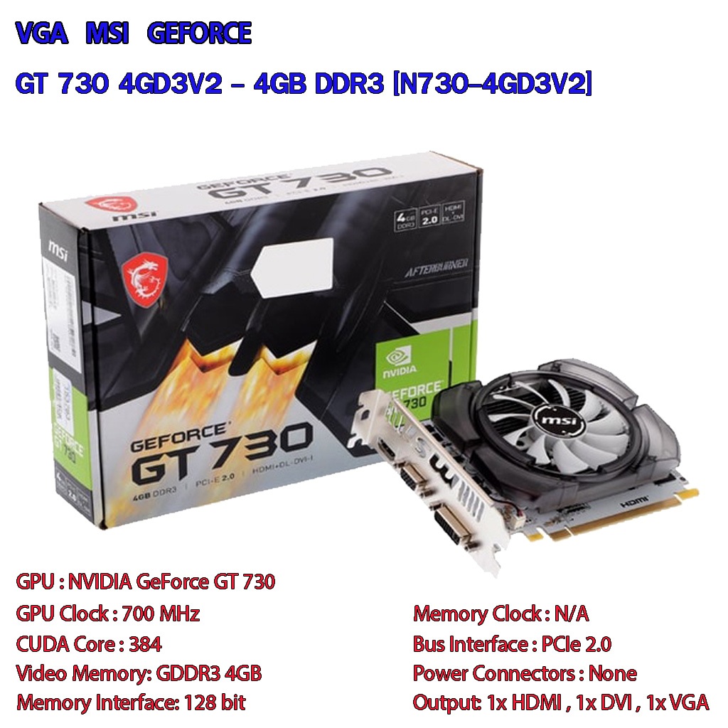 VGA MSI GEFORCE GT 730 4GD3V2 - 4GB DDR3 [N730-4GD3V2] | Shopee Thailand