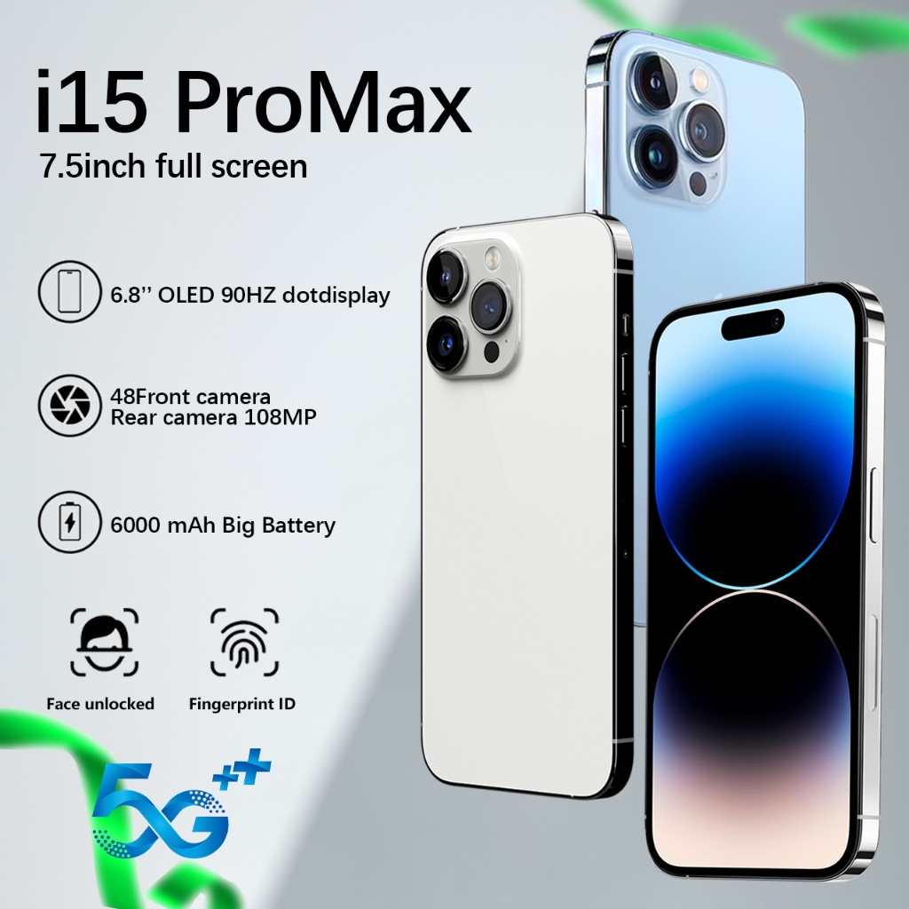 โทรศัพท์มือถือ i15 Pro Max 5G android Cellphone 12GB+512GB หน้าจอขนาด ...