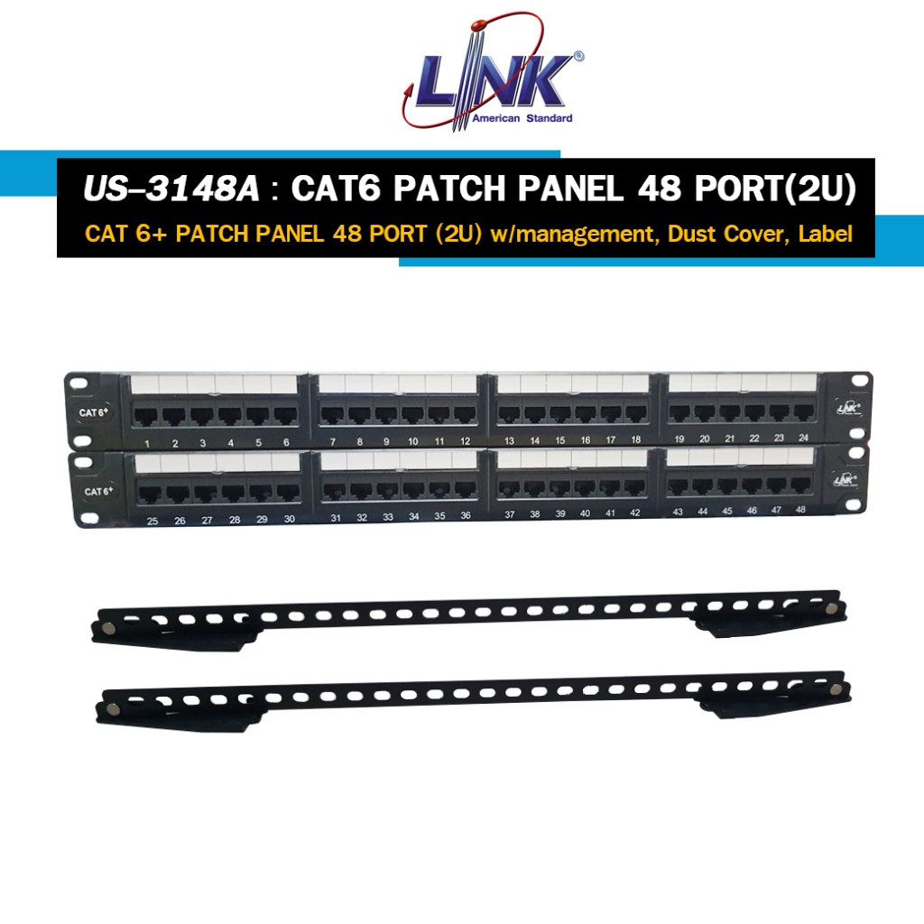 LINK US-3148A CAT 6 Patch Panel 48 Port (2U) with Management, Dust ...