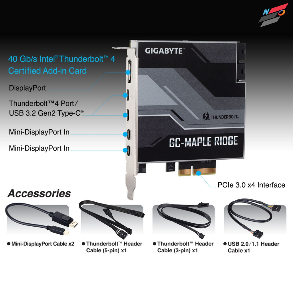 GIGABYTE Thunderbolt 4 Certified Addin Card 40 Gb/s Intel (Requires