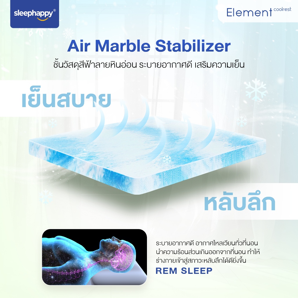 SleepHappy รุ่น Element CoolRest ที่นอนยางพาราธรรมชาติแท้ 100% สัมผัสเย็น หนา 9.5 นิ้ว รองรับสรีระ ลดอาการปวดหลัง