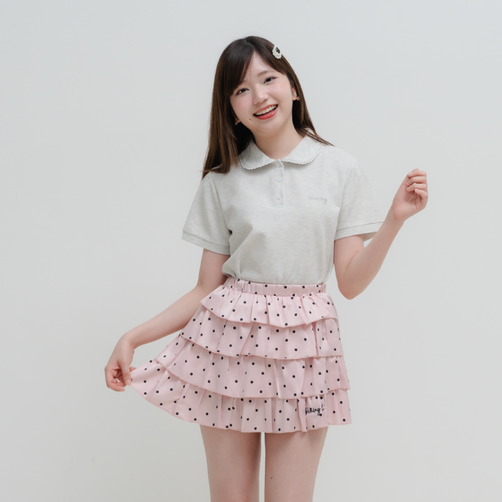 Bemingskirt018(XS-4XL) - Nedea Skirt กระโปรงพลีทลายจุด ระบายรอบตัว ผ้า ...