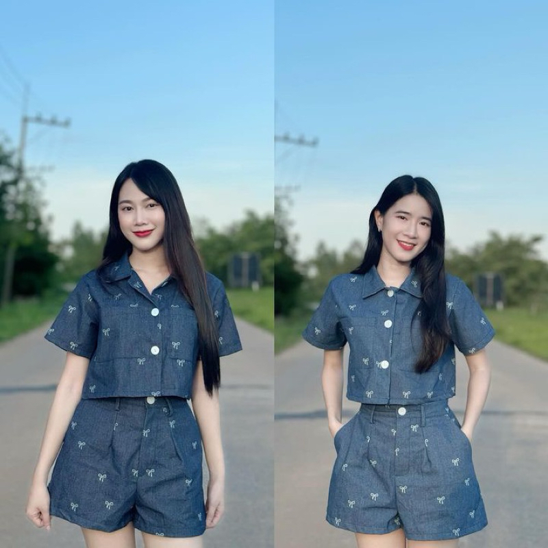 ชุดเซต เสื้อครอป กางเกงขาสั้น ผ้ายีนส์ รุ่น Jeans set (2022)