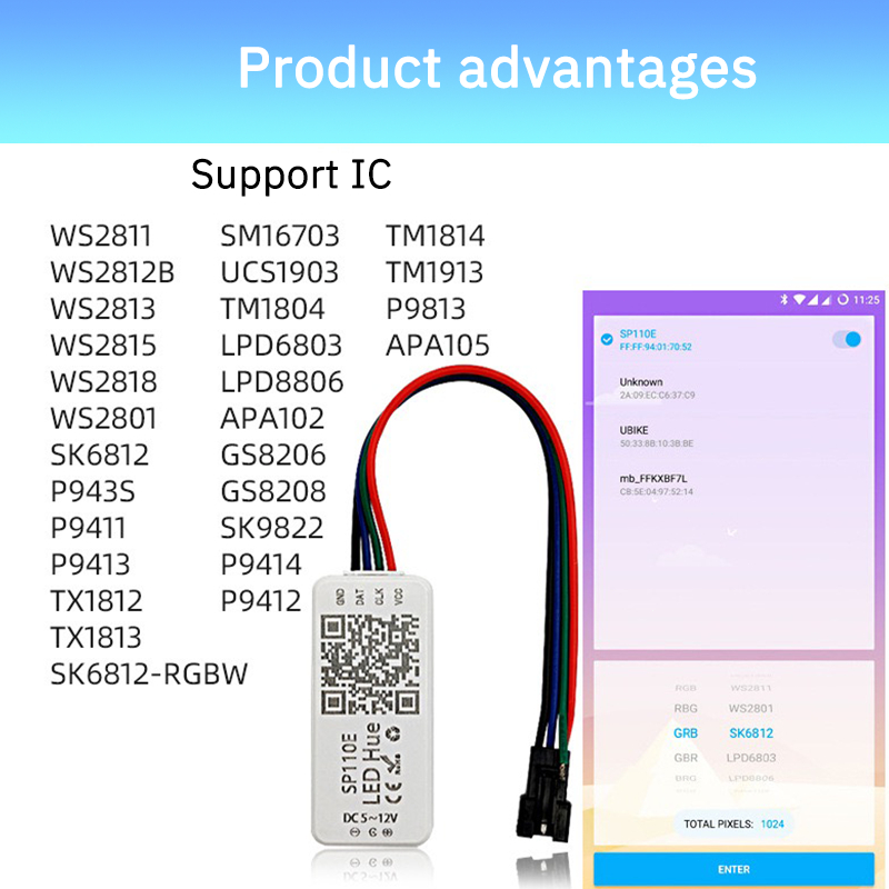SP110E ตัวคุมไฟ RGB DC5-12V ตัวควบคุมแถบไฟ Led สําหรับ WS2811 WS2812 ...