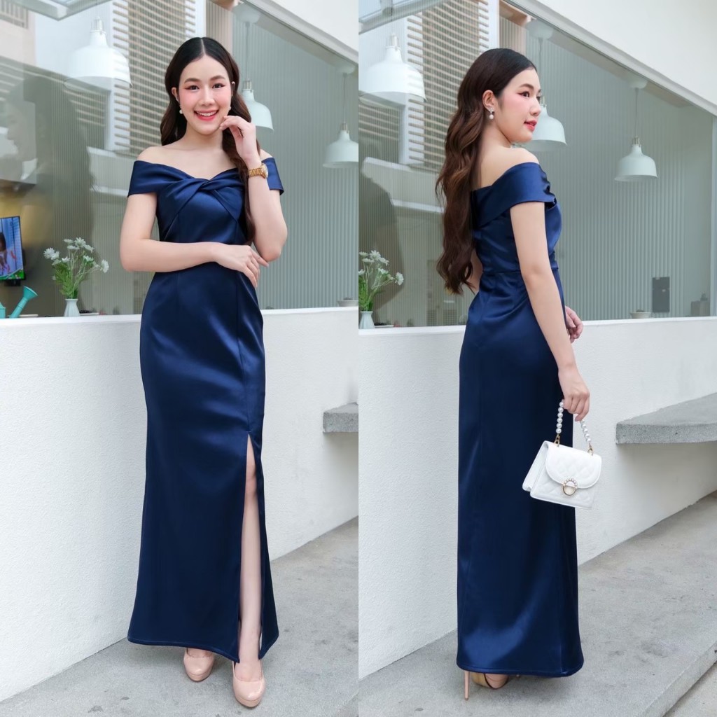 ชุดเจ้าสาวหรูมินิมอล อกทวิตพรางแขน เปิดไหล่ ผ้า Duchess Satin ไซส์ S-3XL จัดส่งเร็ว มุมมองที่ 6